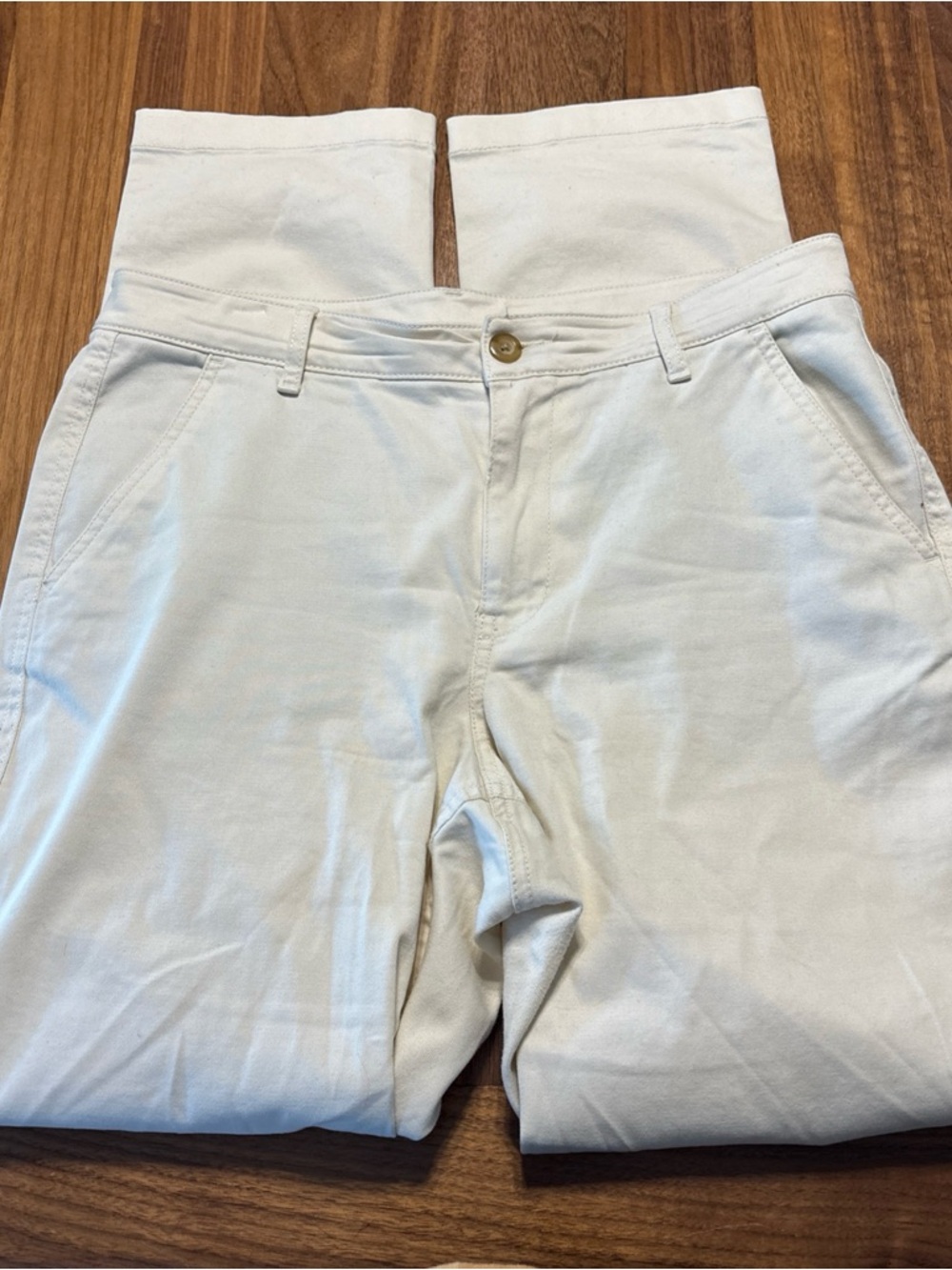 L.L. Bean Cream Cotton Pants with Blue Pocket Trim